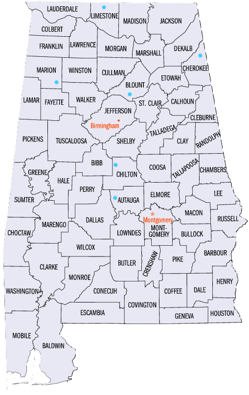 Map of Alabama Counties